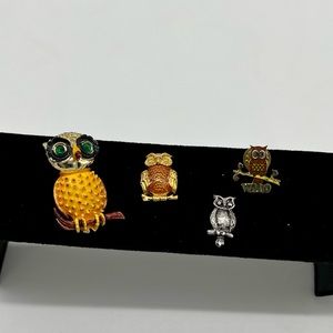 Set of Four Vintage Owl Pins and Brooch